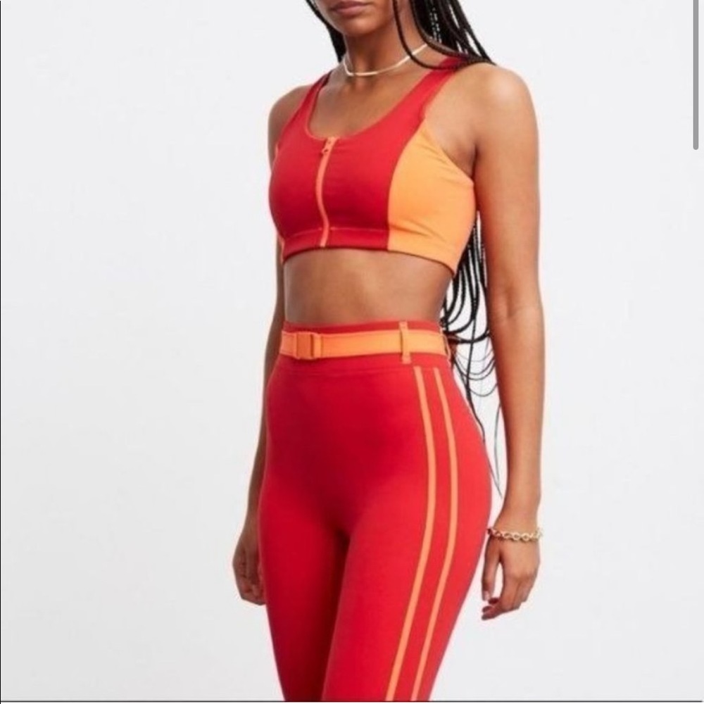Bandier x Solid & Striped High Tide Zip Front Bra in bright red/coral rose